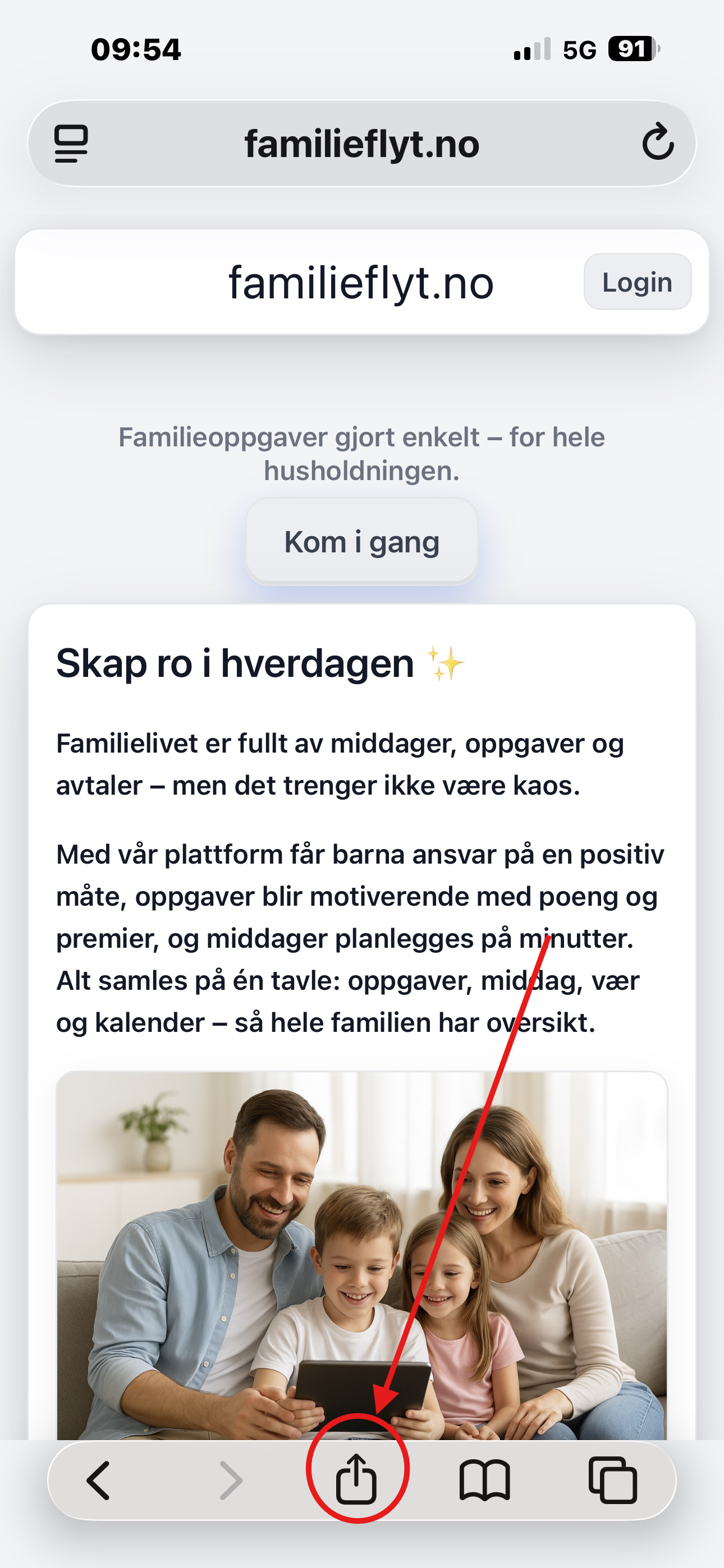 Trykk på del-ikonet